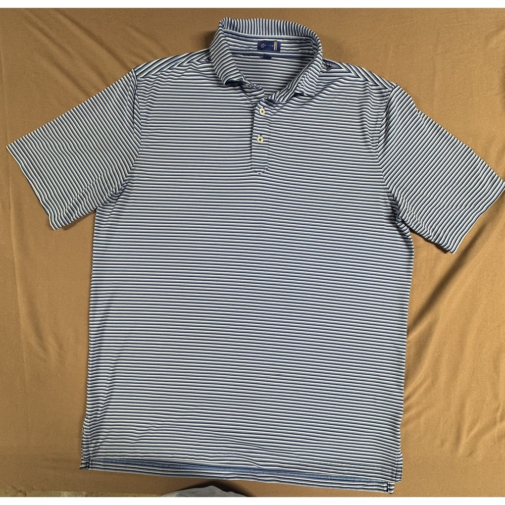 Stitch Polo Shirt Blue Stripe Performance Men L Golf Outdoor Summer